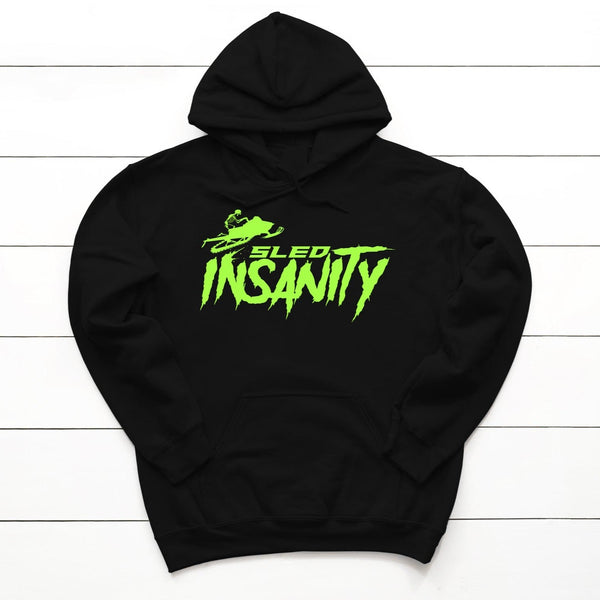 Black Sled Insanity Hoodie with Green Logo