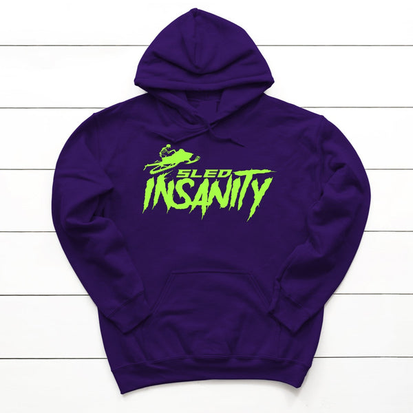 Adult Purple Sled Insanity Hoodie with Green Logo