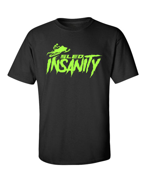 Adult Black Sled Insanity T-Shirt with Green Logo