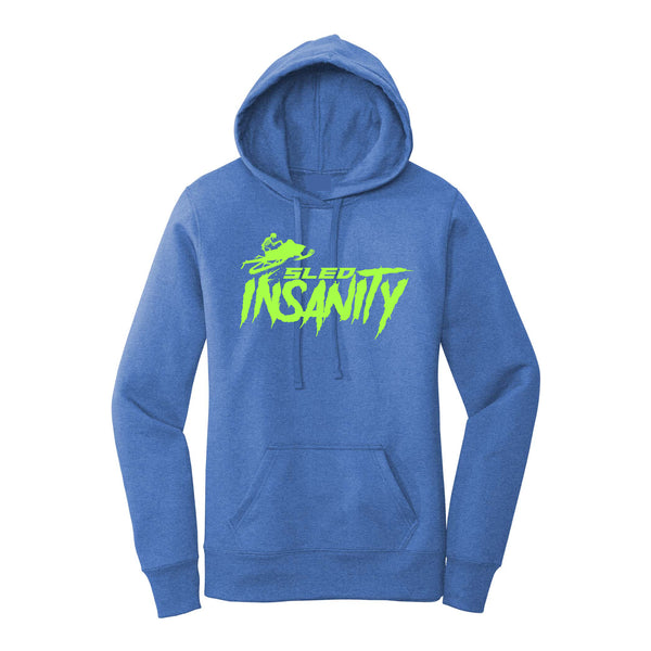 Ladies Blue Sled Insanity Hoodie with Green Logo