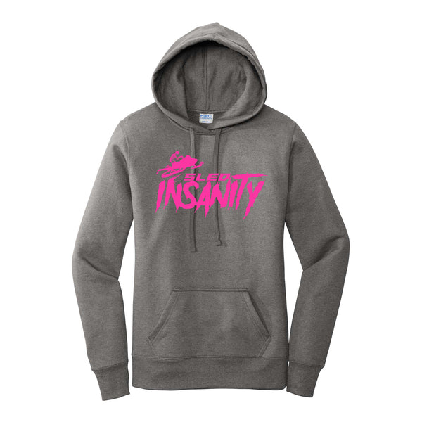 Ladies Gray Sled Insanity Hoodie with Pink Logo
