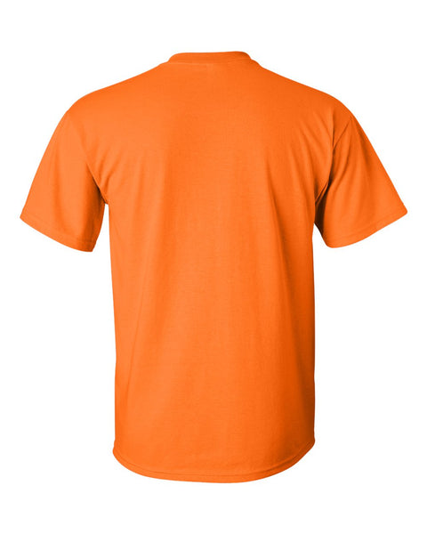 Adult Safety Orange Sled Insanity T-Shirt with Blue Logo